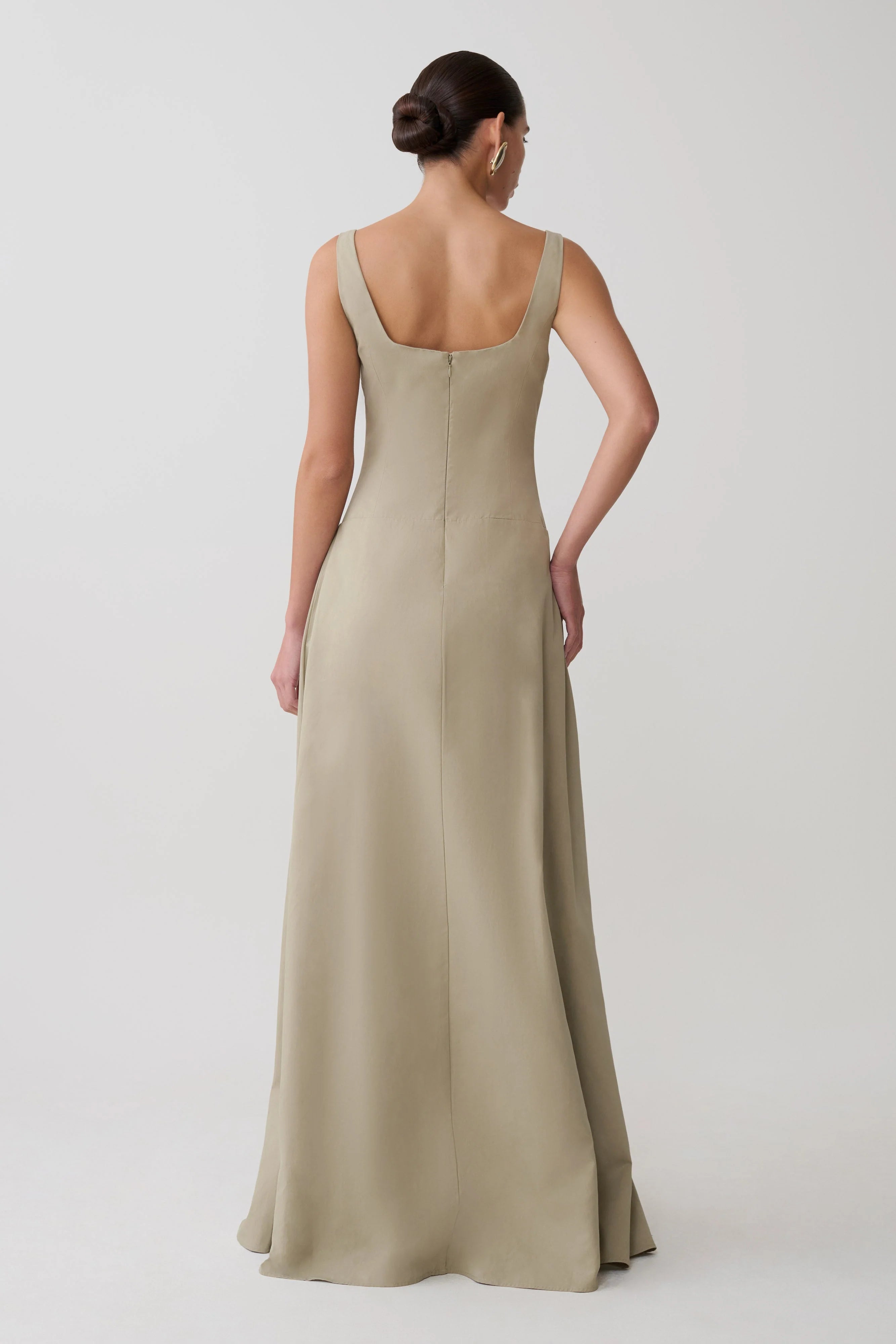 Salma Drop Waist Cotton Maxi Dress Sage