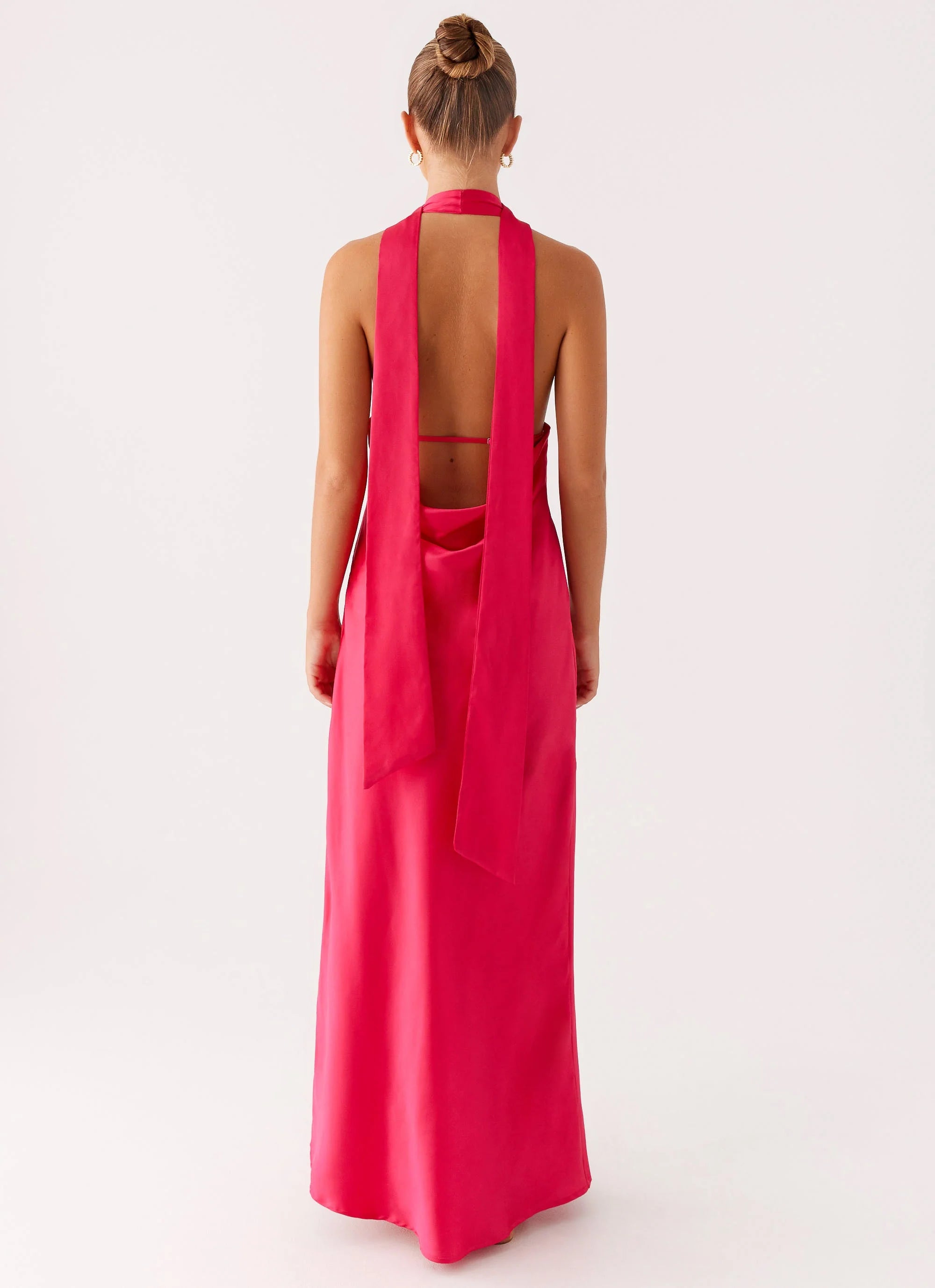 Alicia Satin Halter Maxi Dress Fuchsia
