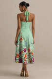 Auburn Mint Placement Floral Halter Neck Midi Dress