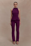 Diya Ribbed High Waisted Pants With Wire Hem Plum