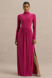 Hourglass Hot Pink Long Sleeve Twisted Maxi Dress With Split
