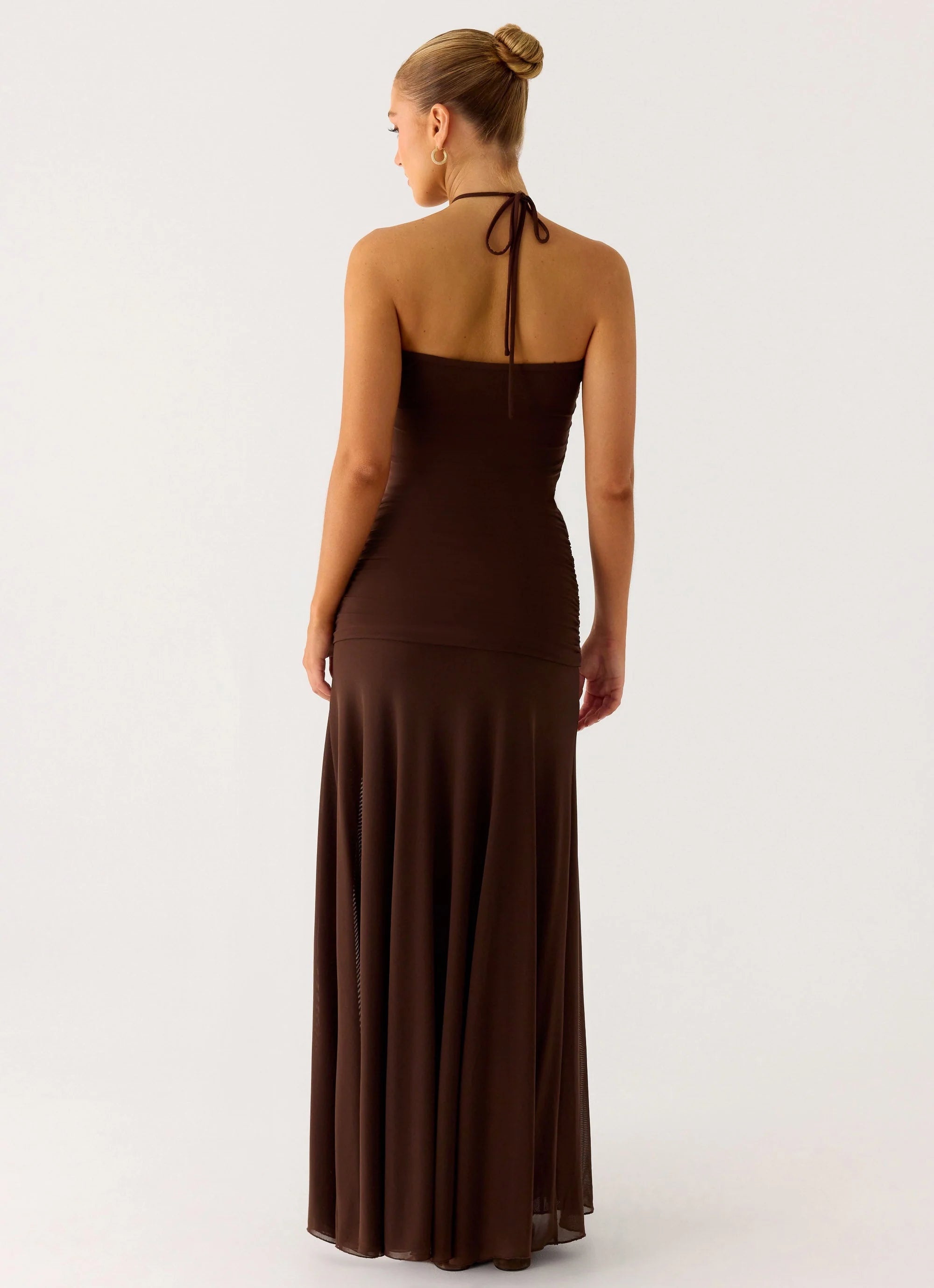 Callie Ruched Maxi Dress Chocolate