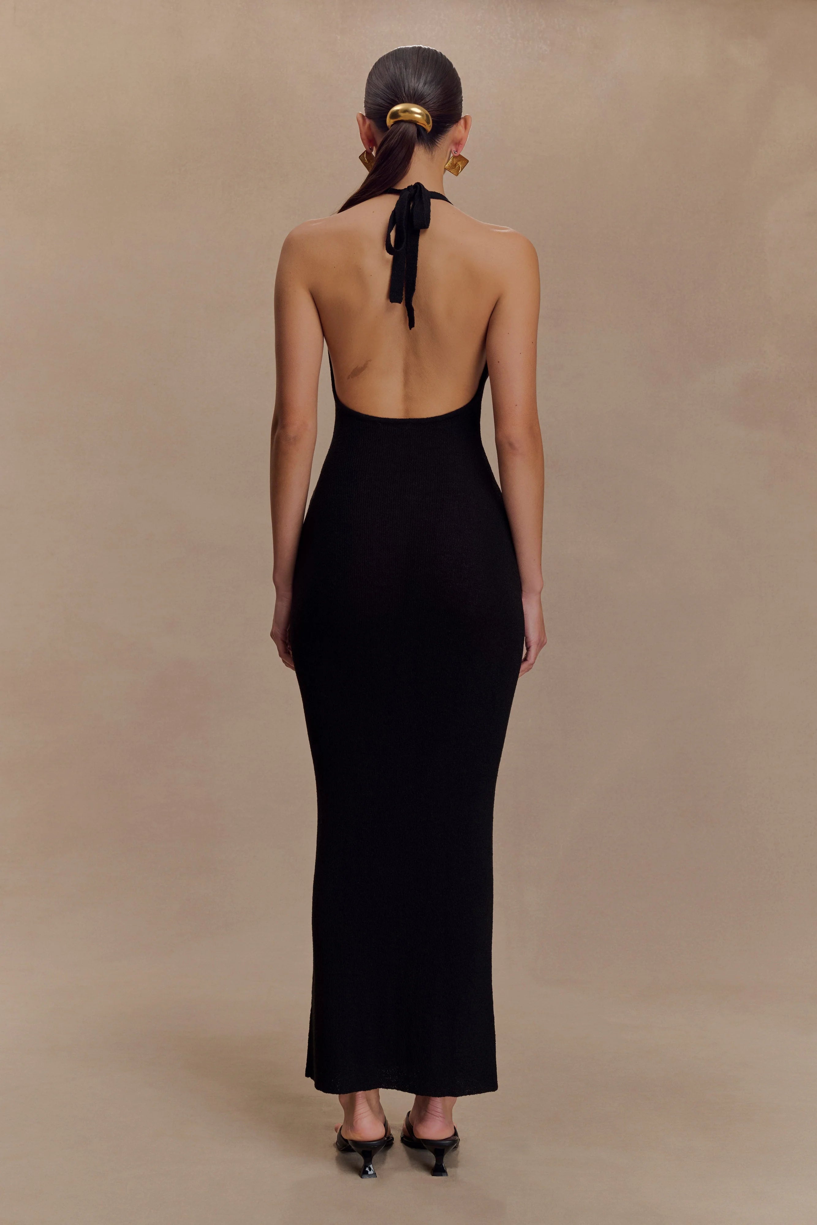 Ayella Cowl Knit Maxi Dress Black