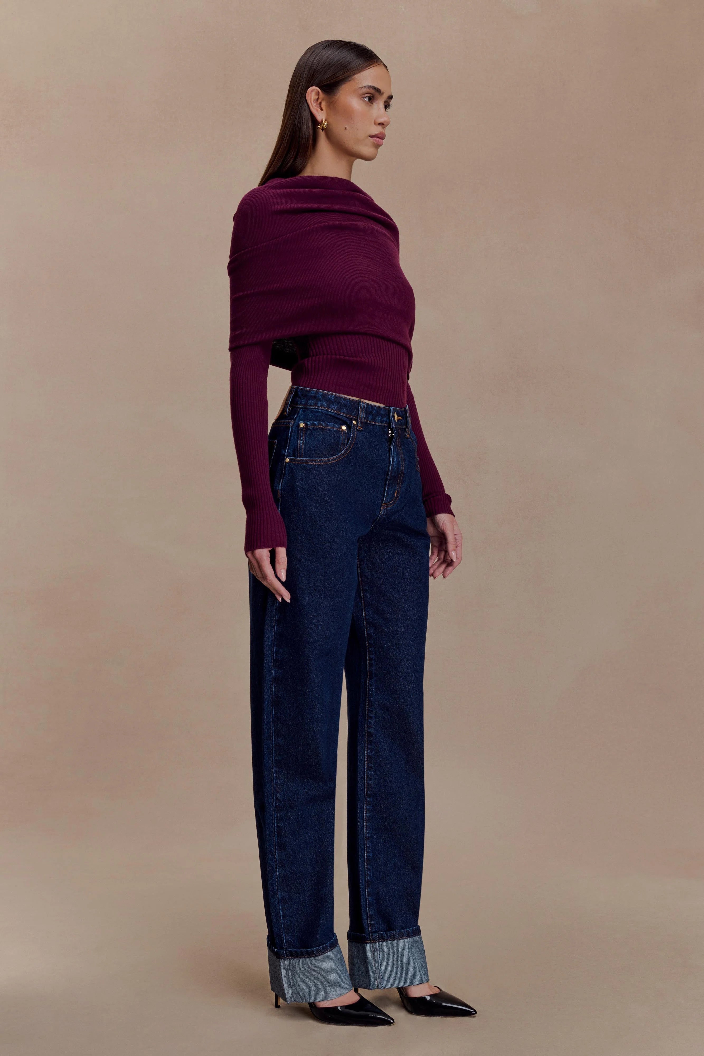 Kirralee Straight Leg Cuffed Jeans Indigo Blue