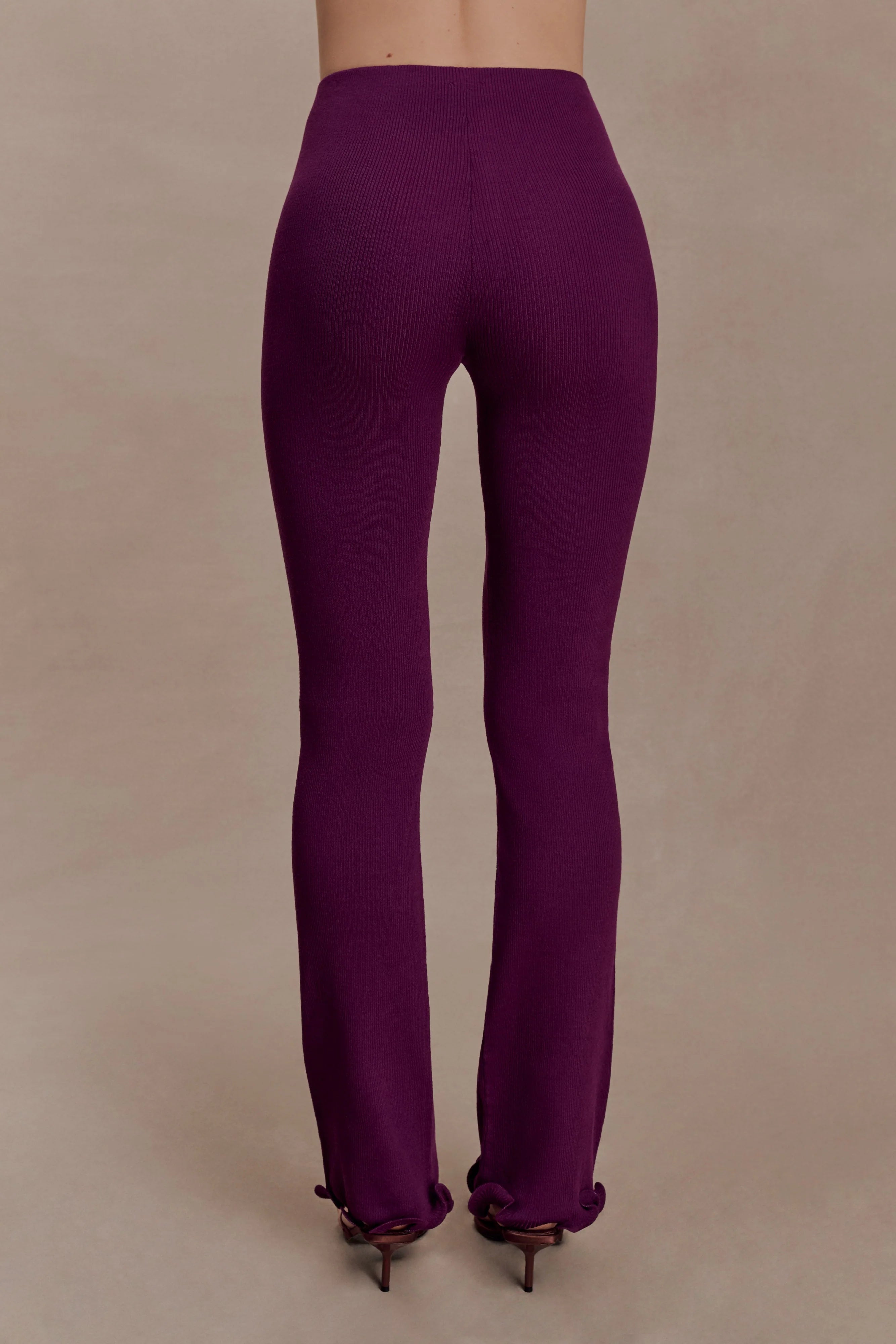 Diya Ribbed High Waisted Pants With Wire Hem Plum