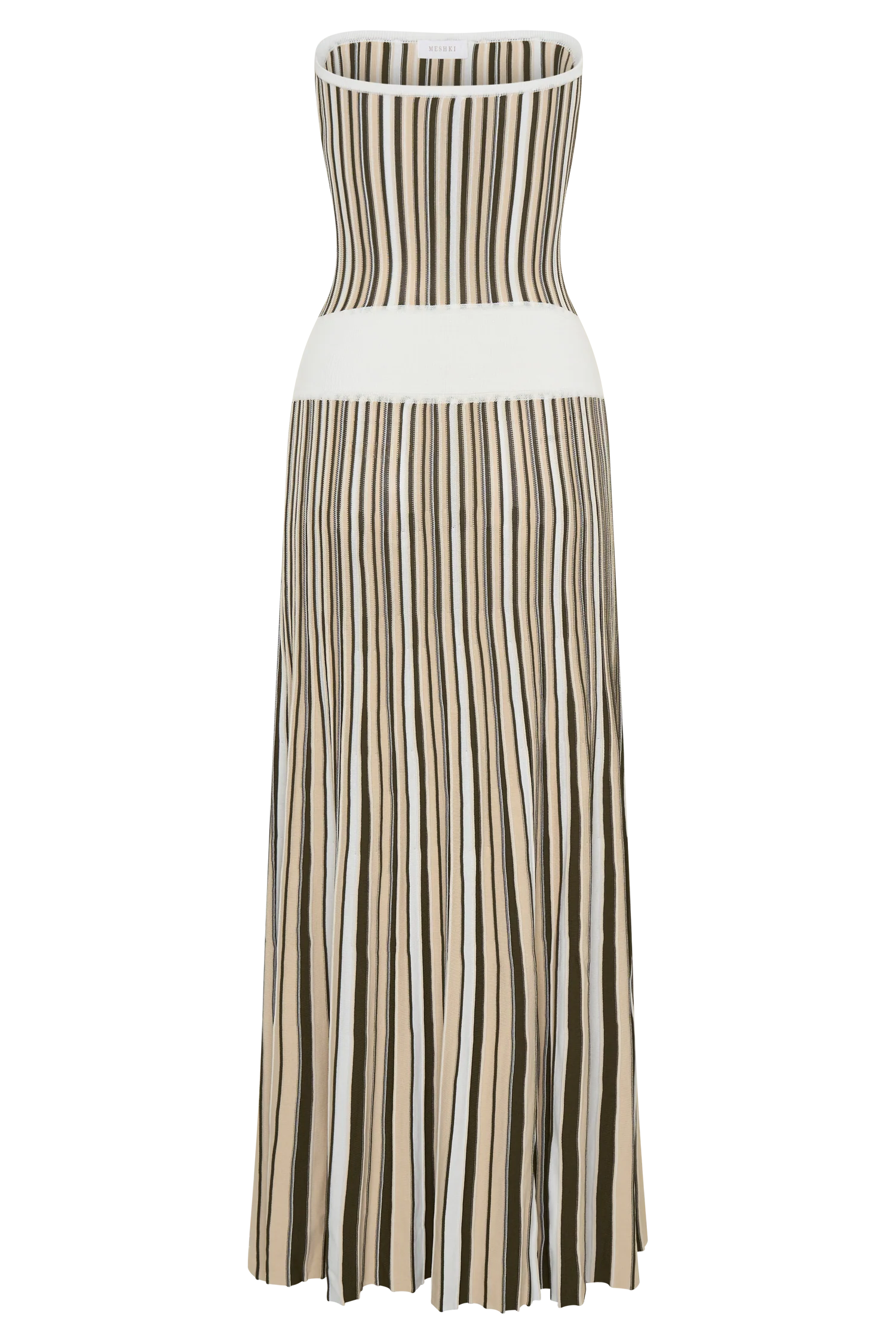 Joyce Stripe Maxi Knit Dress Khaki Ivory