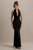 Milani Black Backless Cowl Neck Fishtail Maxi Dress