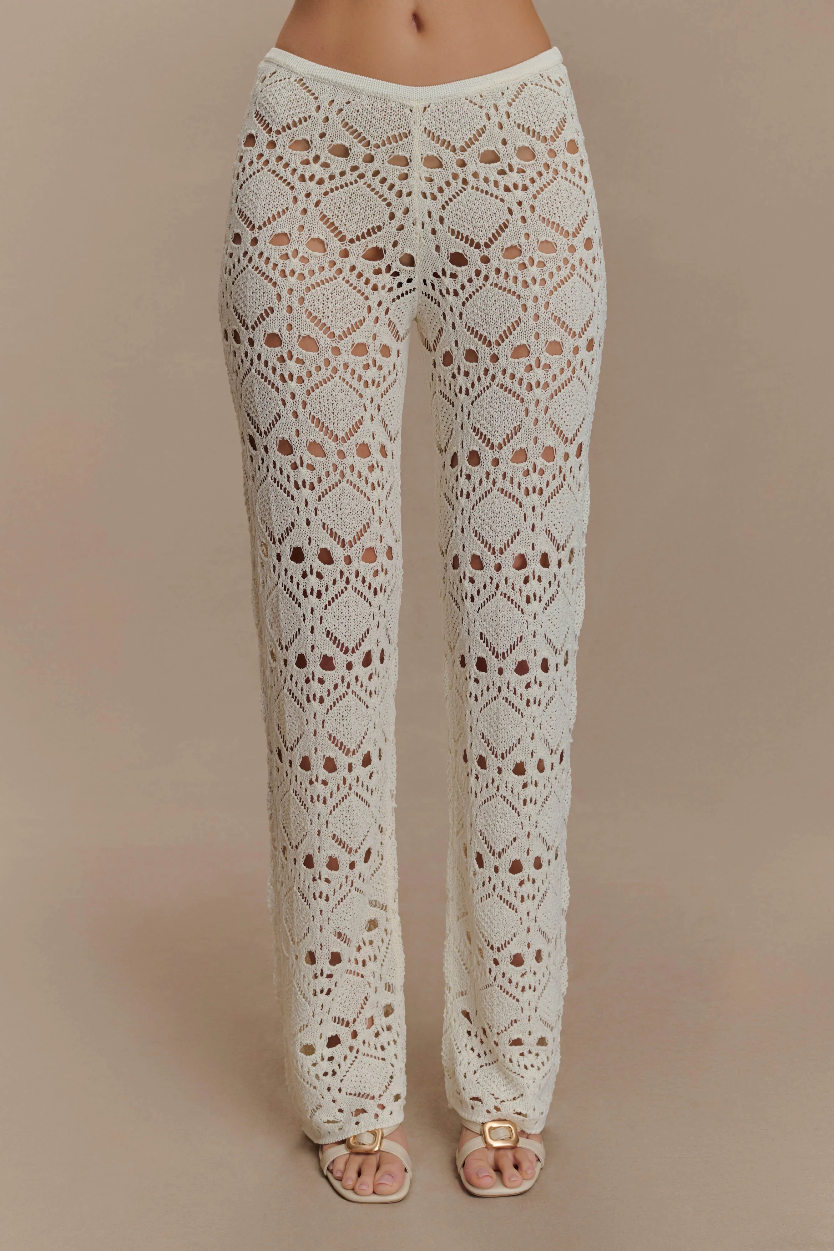 Trena Crochet Knit Pants Ivory