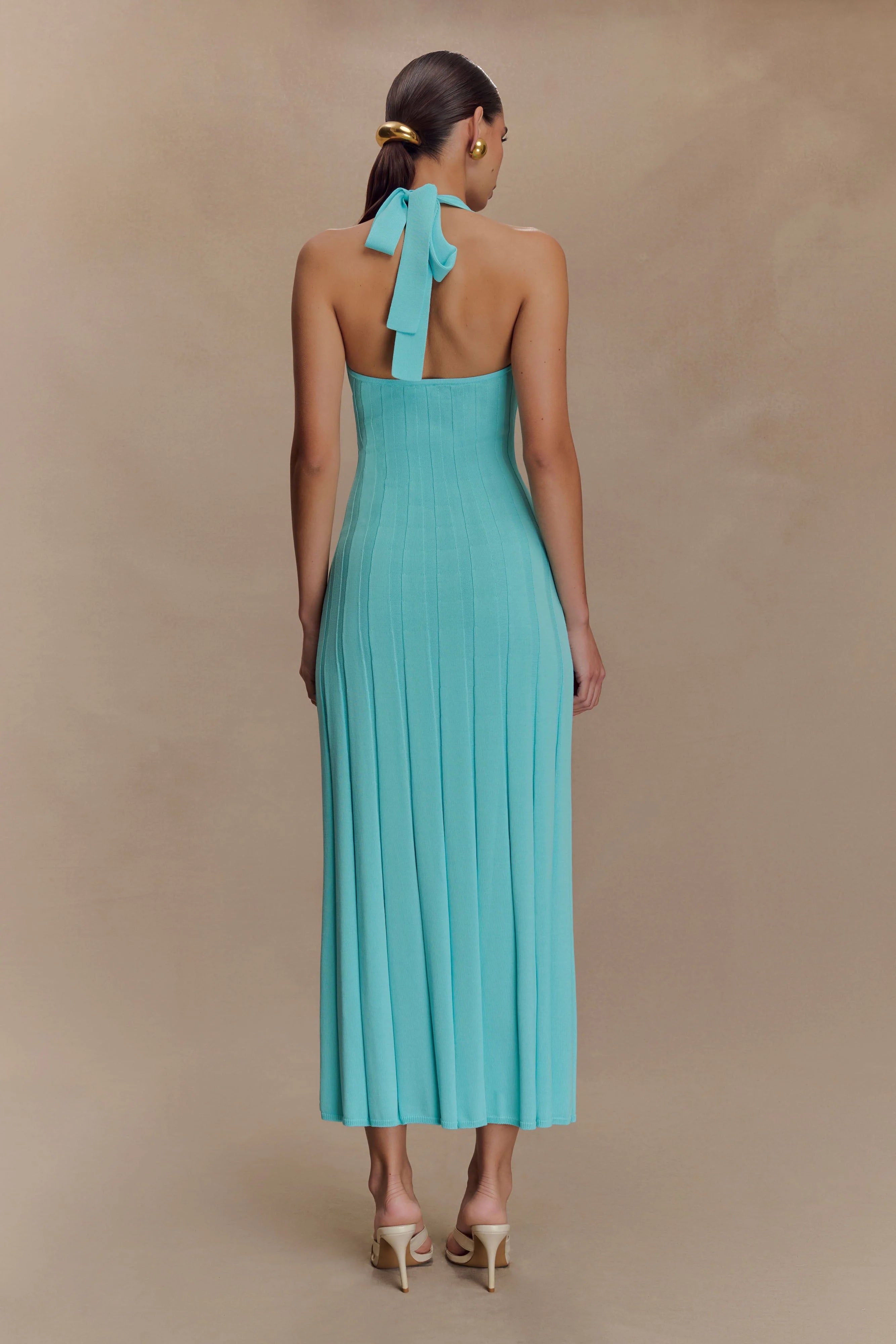 Jacqui Halter Knit Midi Dress Cyan Blue