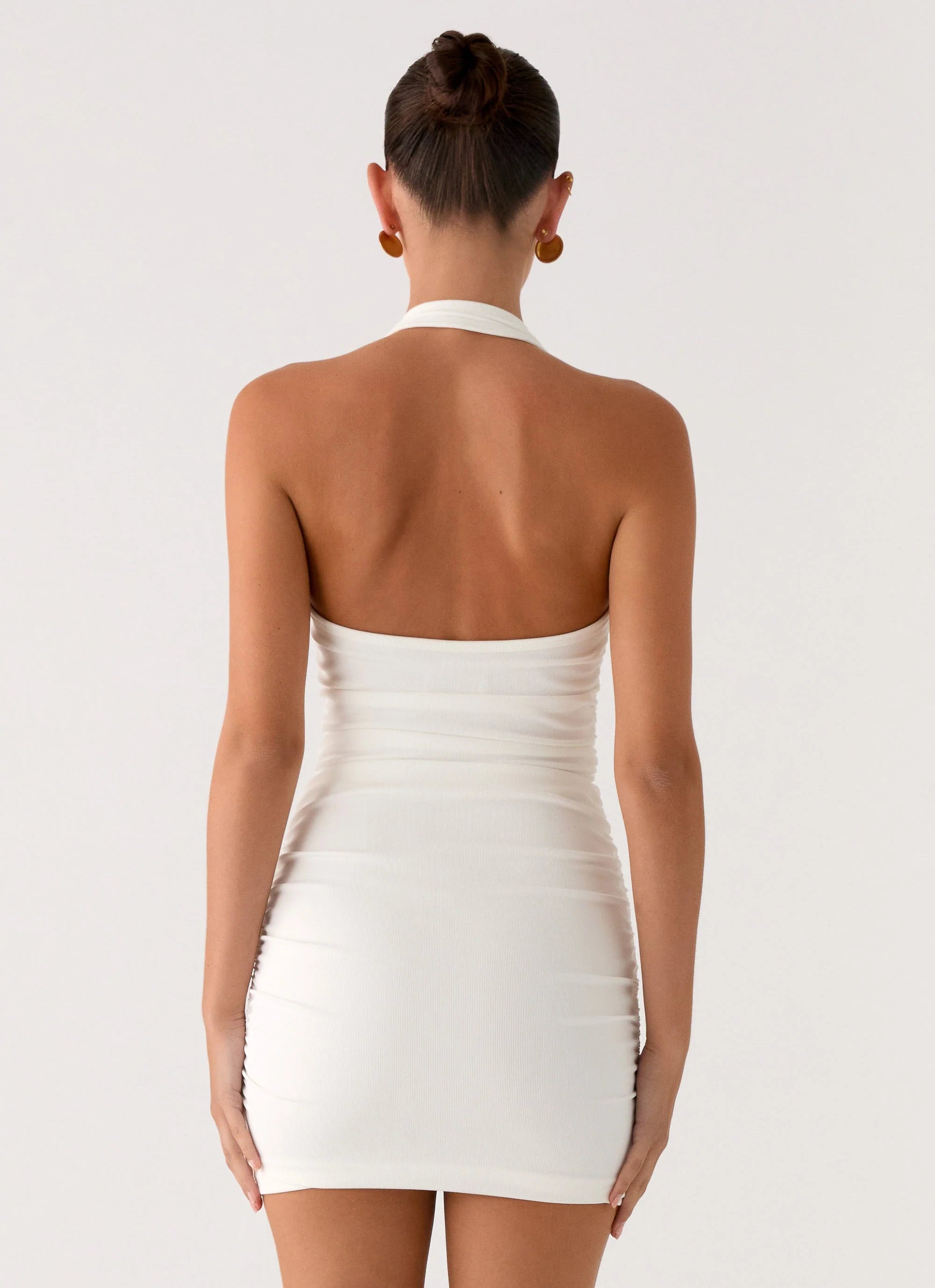 Gloves Up Halter Mini Dress White