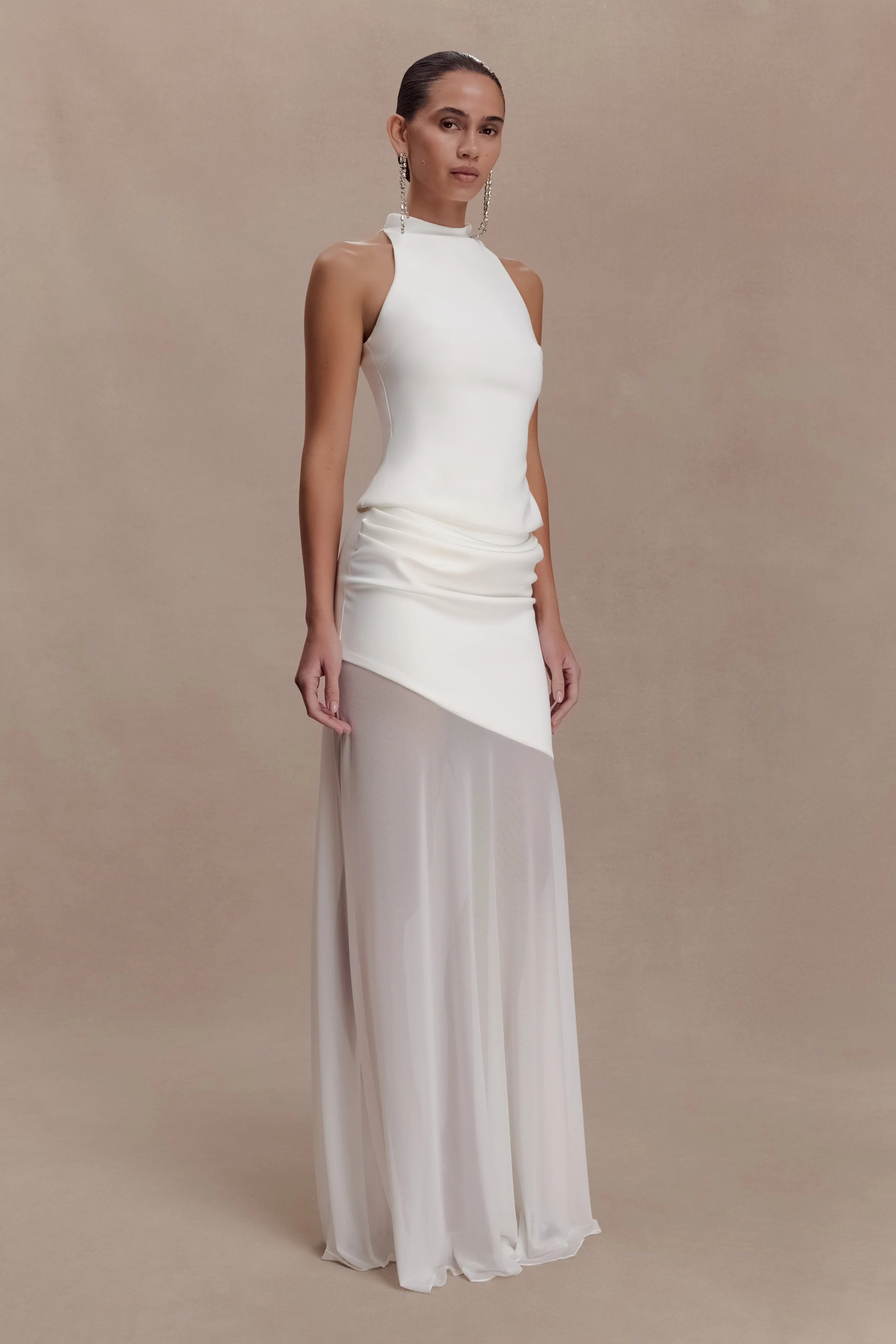Portia Scuba And Mesh Maxi Skirt White