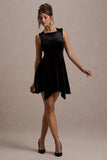 Baker Black Velvet Draped Hem Mini Dress