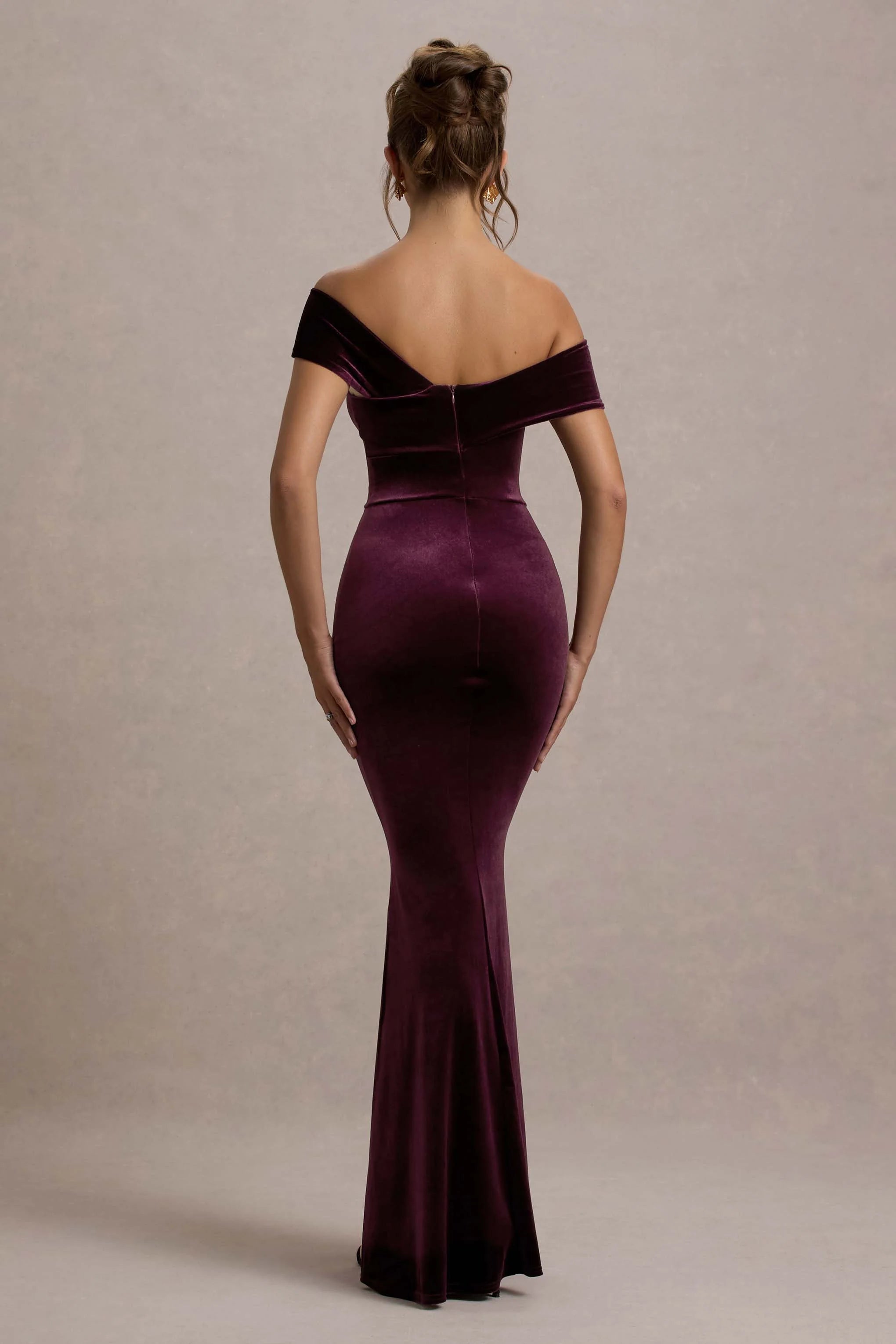 Candela Port Velvet Asymmetric Bardot Maxi Dress