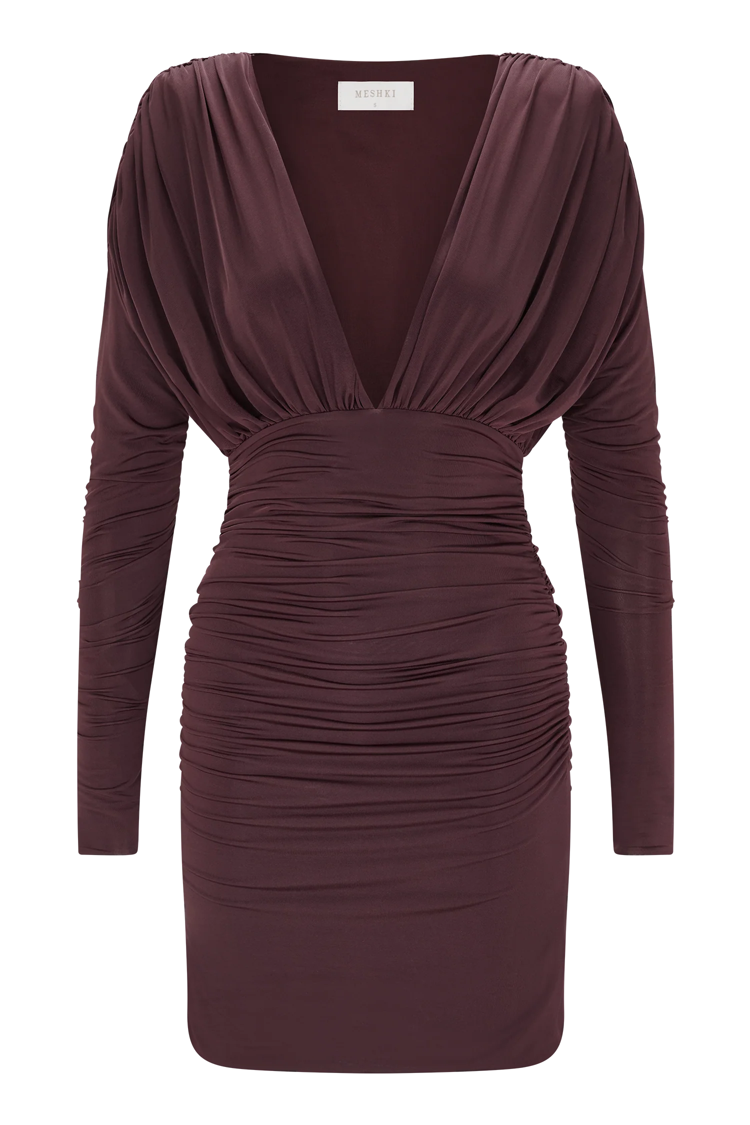 Hayden Long Sleeve Plunge Mini Dress Burgundy