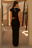 Pia Black Short Sleeve Maxi Dress With Cut Out