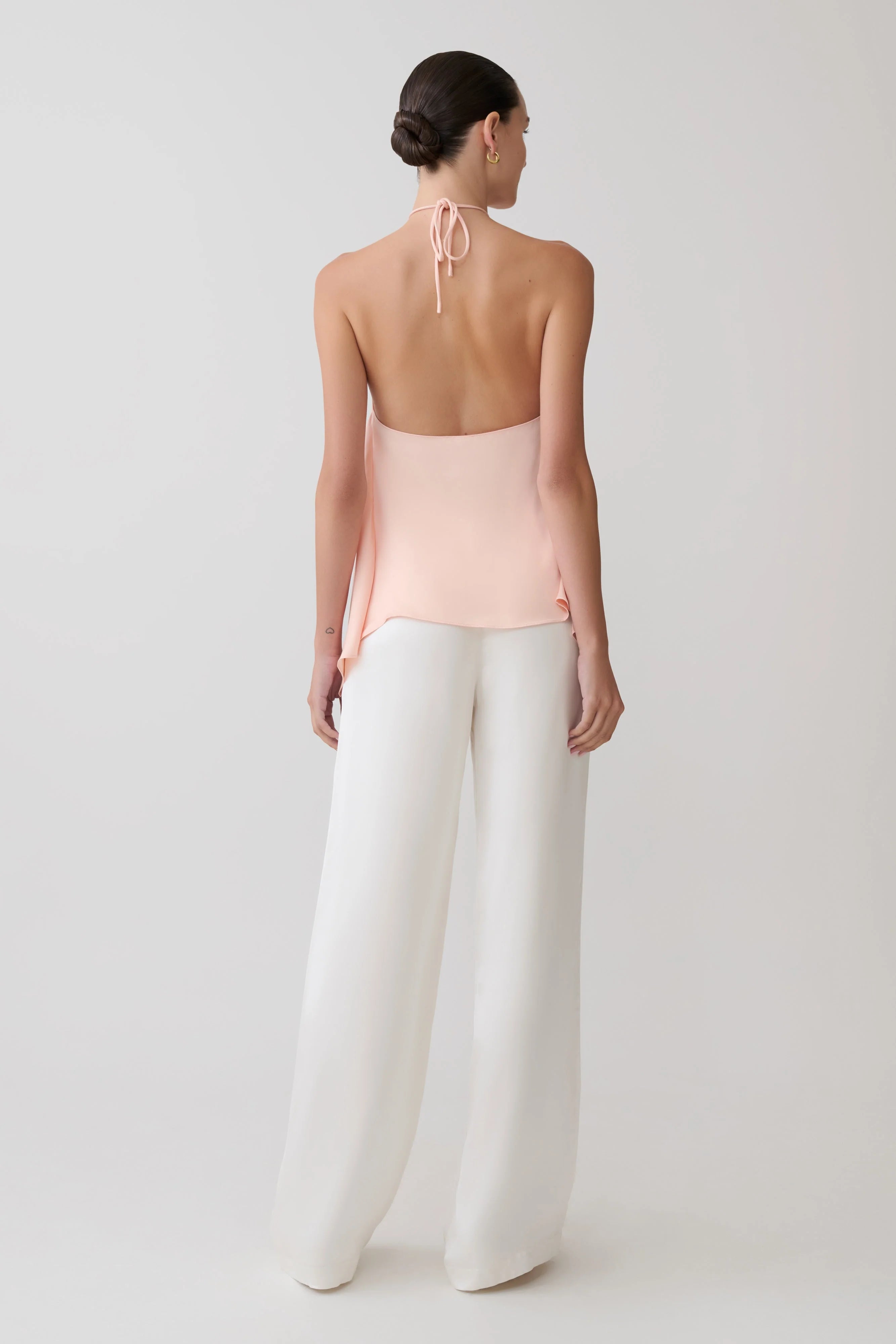 Adelaide Draped Satin Halter Top Peach