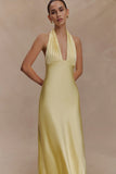 Alice Satin Halter Maxi Dress Lemon