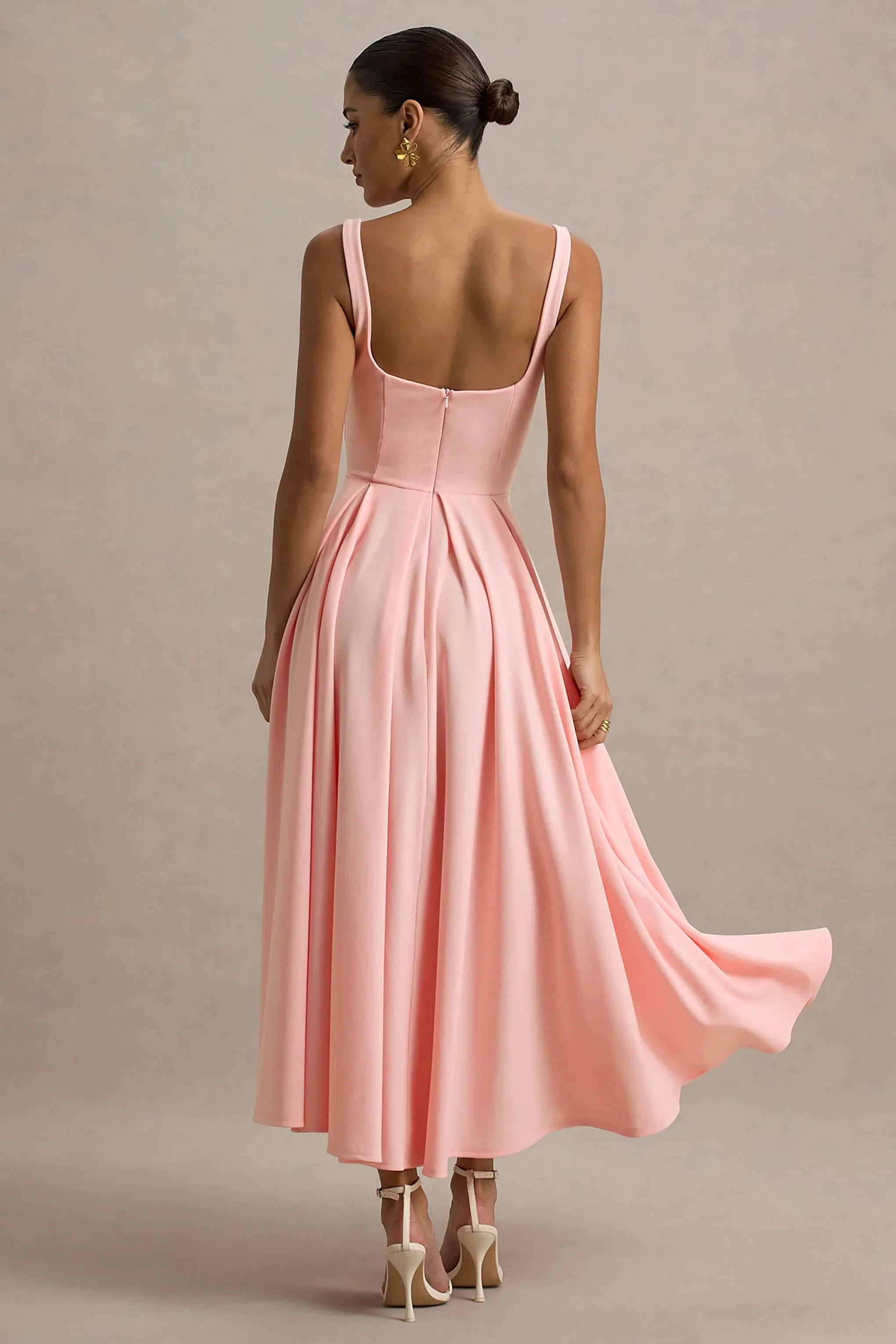 Parina Pink Strappy Volume Hem Midi Dress