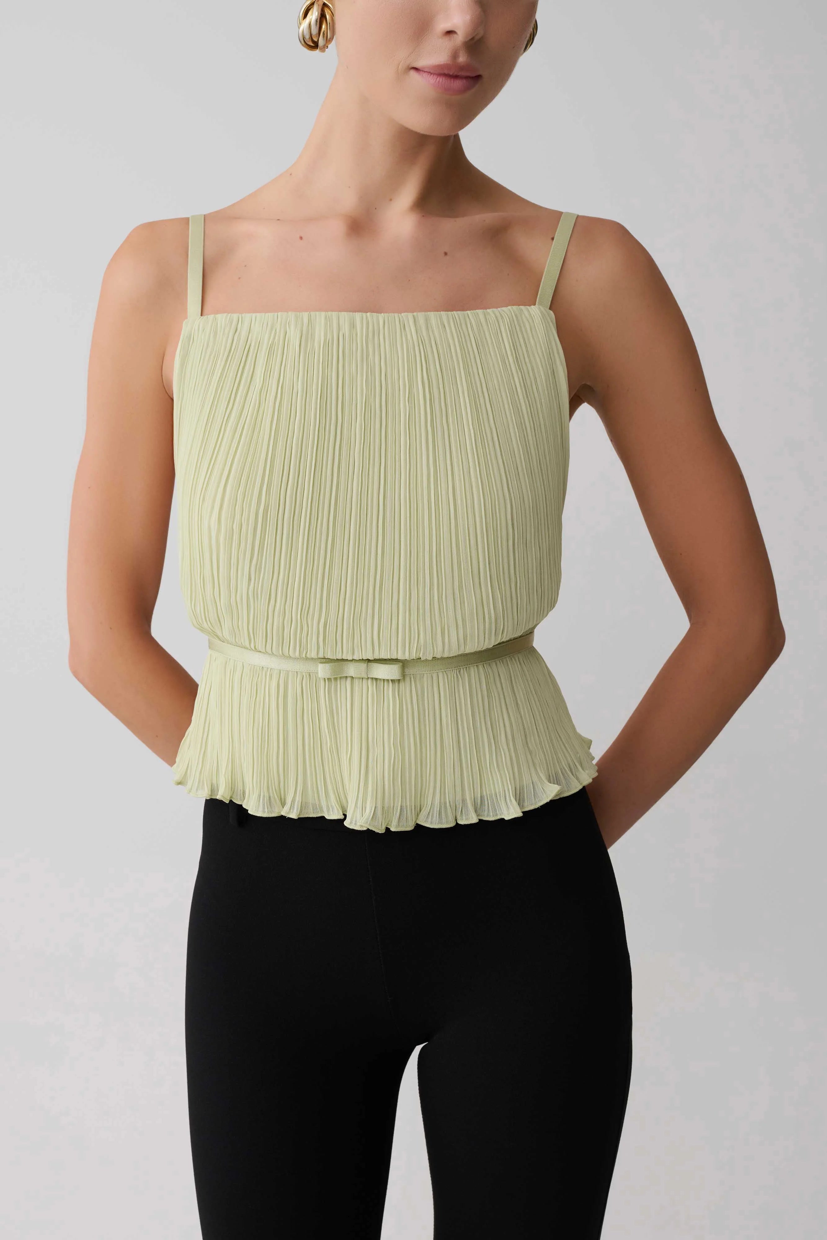 Lilou Pleated Sleeveless Top Sage