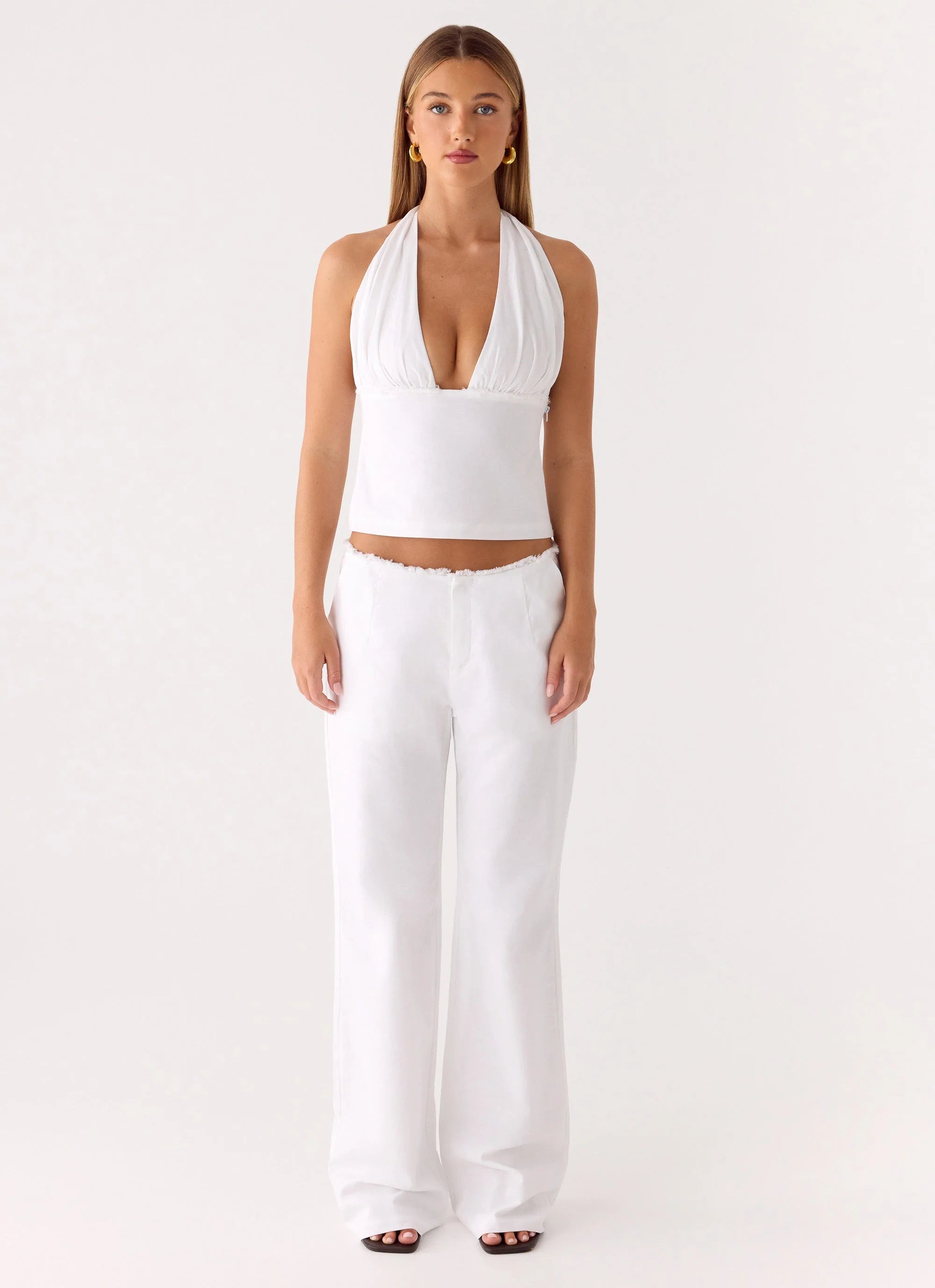 Josephina Linen Halter Top White