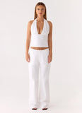 Josephina Linen Halter Top White