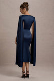 Nalda Navy Square Neck Midi Dress With Cape Sleeves