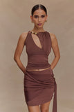 Alicent Slinky Beaded Mini Skirt Chocolate