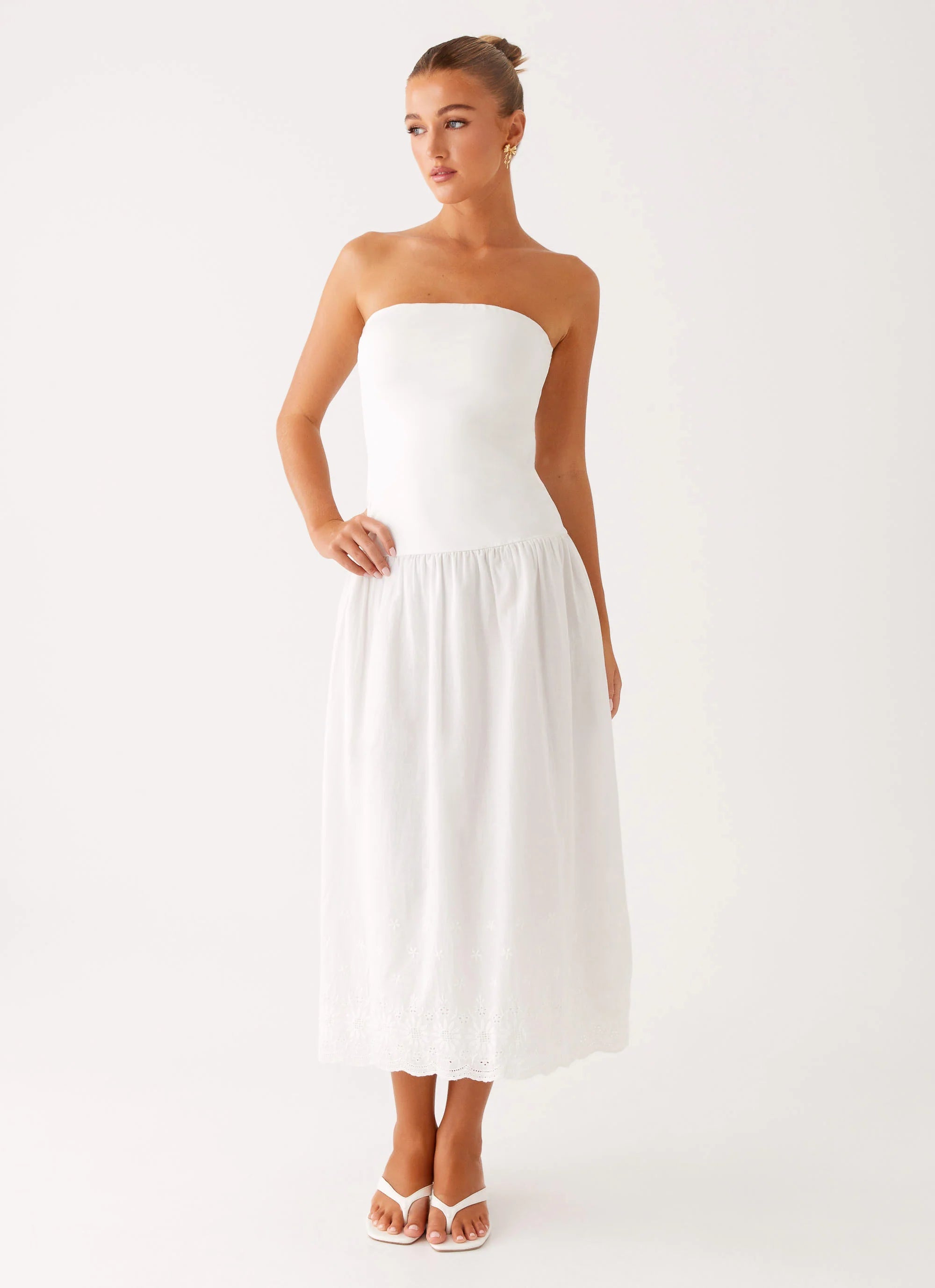Cherry Skies Midi Dress White