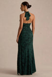Talula Dark Green Extreme Cowl Neck Maxi Dress With Sash And Front High Split