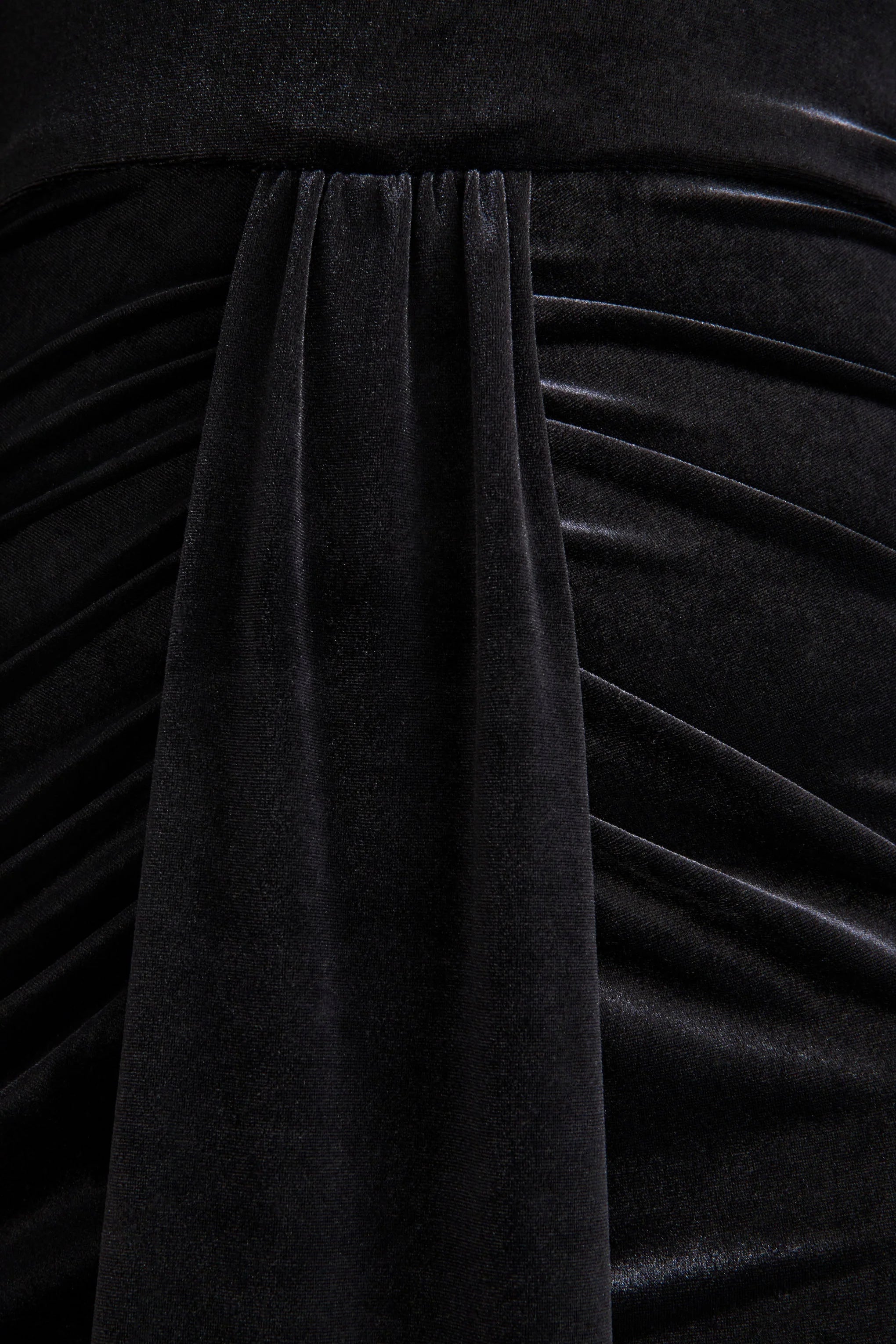 Adoring Black Velvet High Neck Maxi Dress With Cape