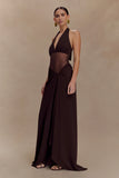 Jonna Chiffon And Mesh Maxi Dress Dark Chocolate