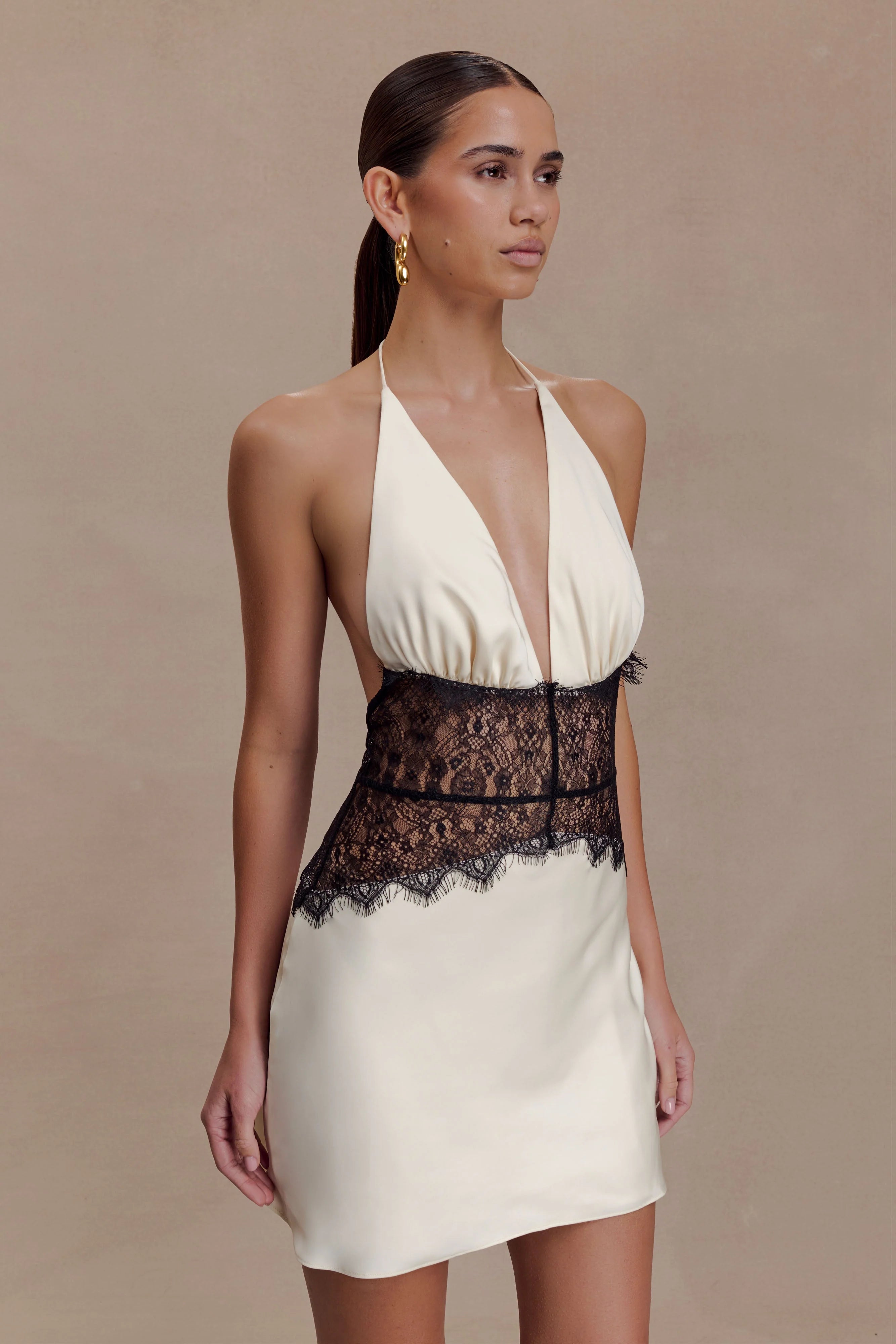 Dinah Lace And Satin Mini Dress Black Ivory
