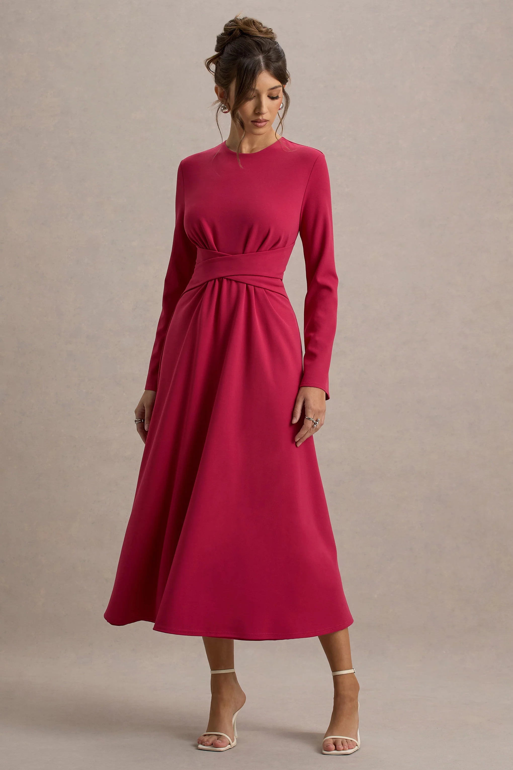 Cassiopeia Lemon Long Sleeve Midi Dress With Cross Waist