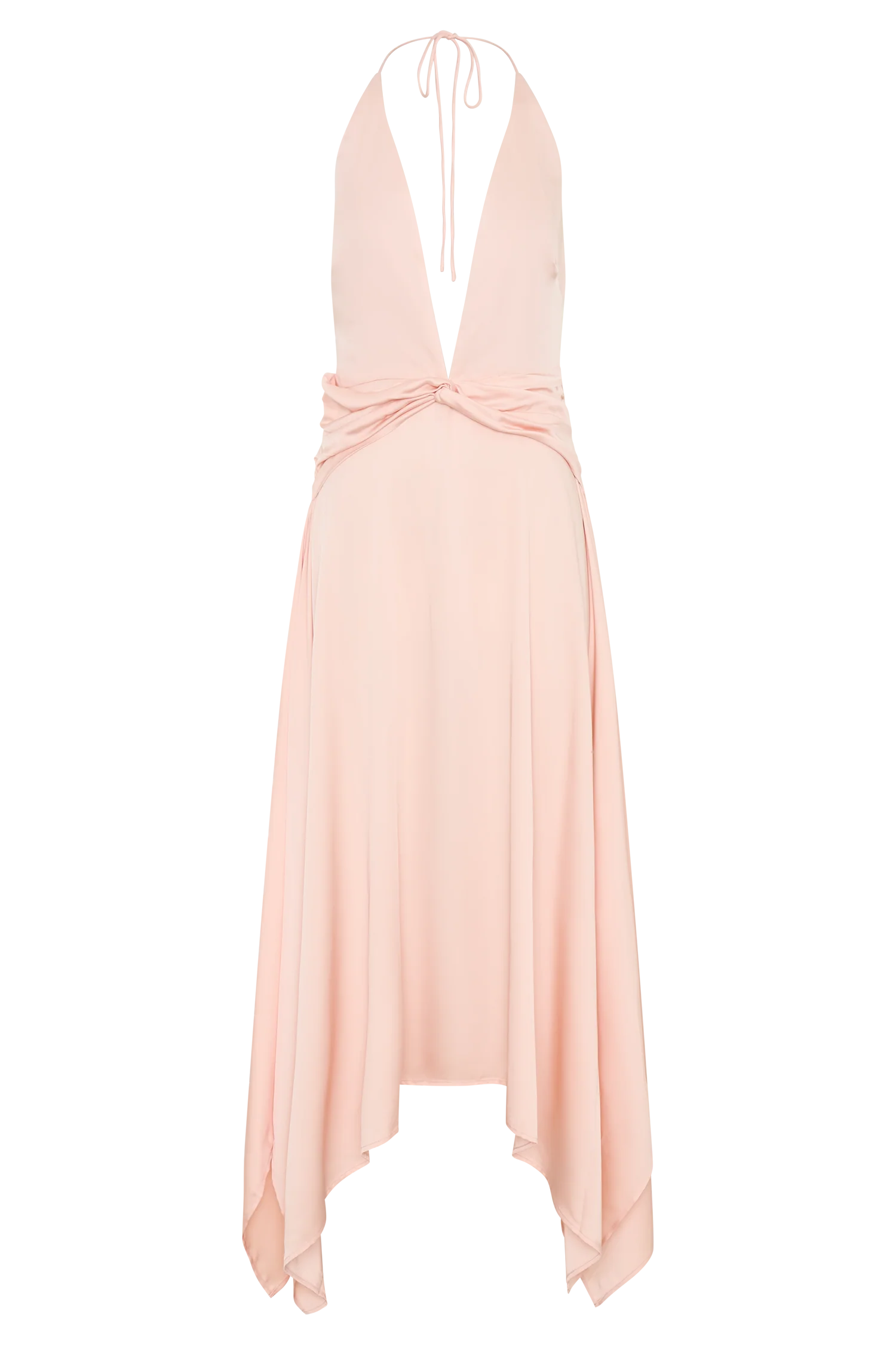 Cyra Plunge Satin Midi Dress Peach