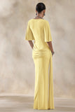 Emerelle Lemon Wide Neck Maxi Dress With Sash And Draped Detailing
