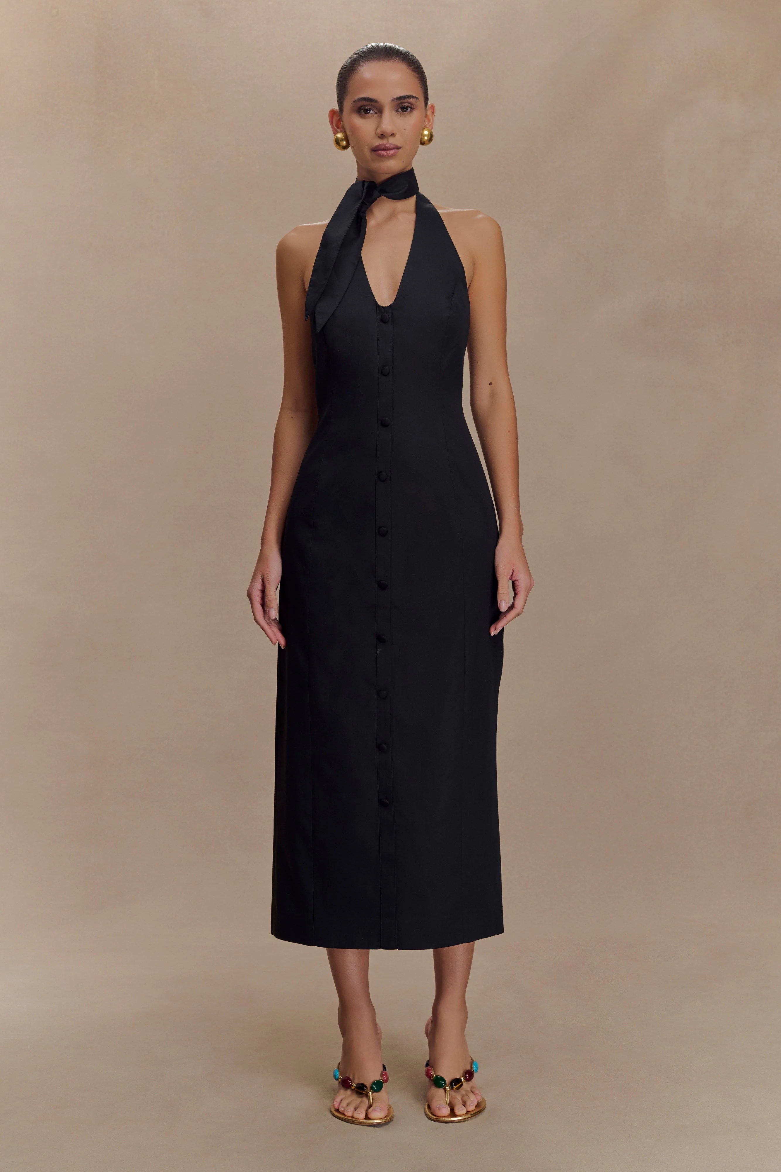 Simona Halter Neck Midi Dress Black