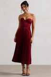 Bordeaux Berry Satin Corset Style Midi Dress