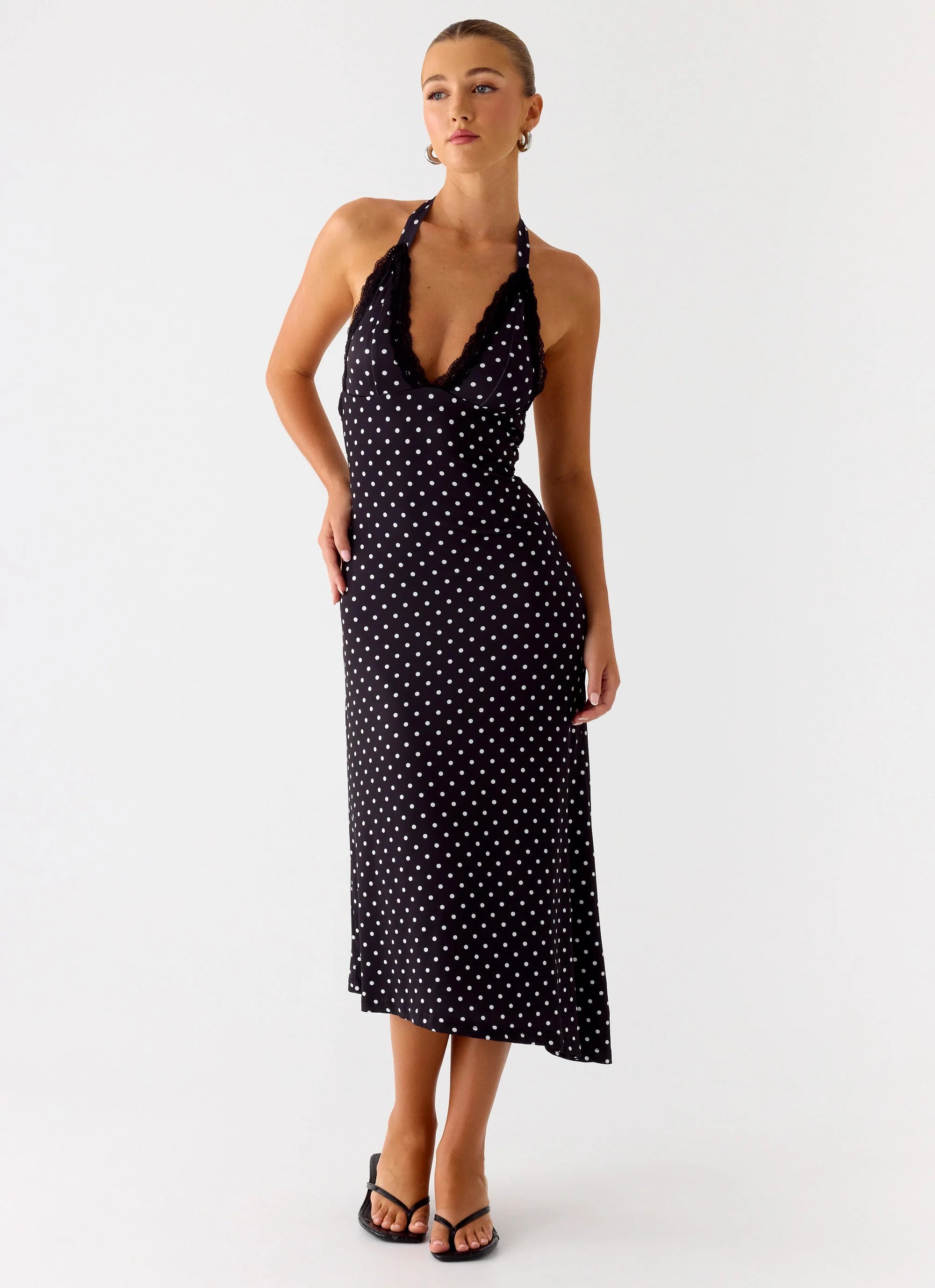Illuminate Halter Midi Dress Black Polkadot