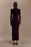 Cleona Merino Wool Ribbed Long Sleeve Maxi Dress Deep Chocolate