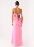 Falling Forever Strapless Beaded Maxi Dress Pink