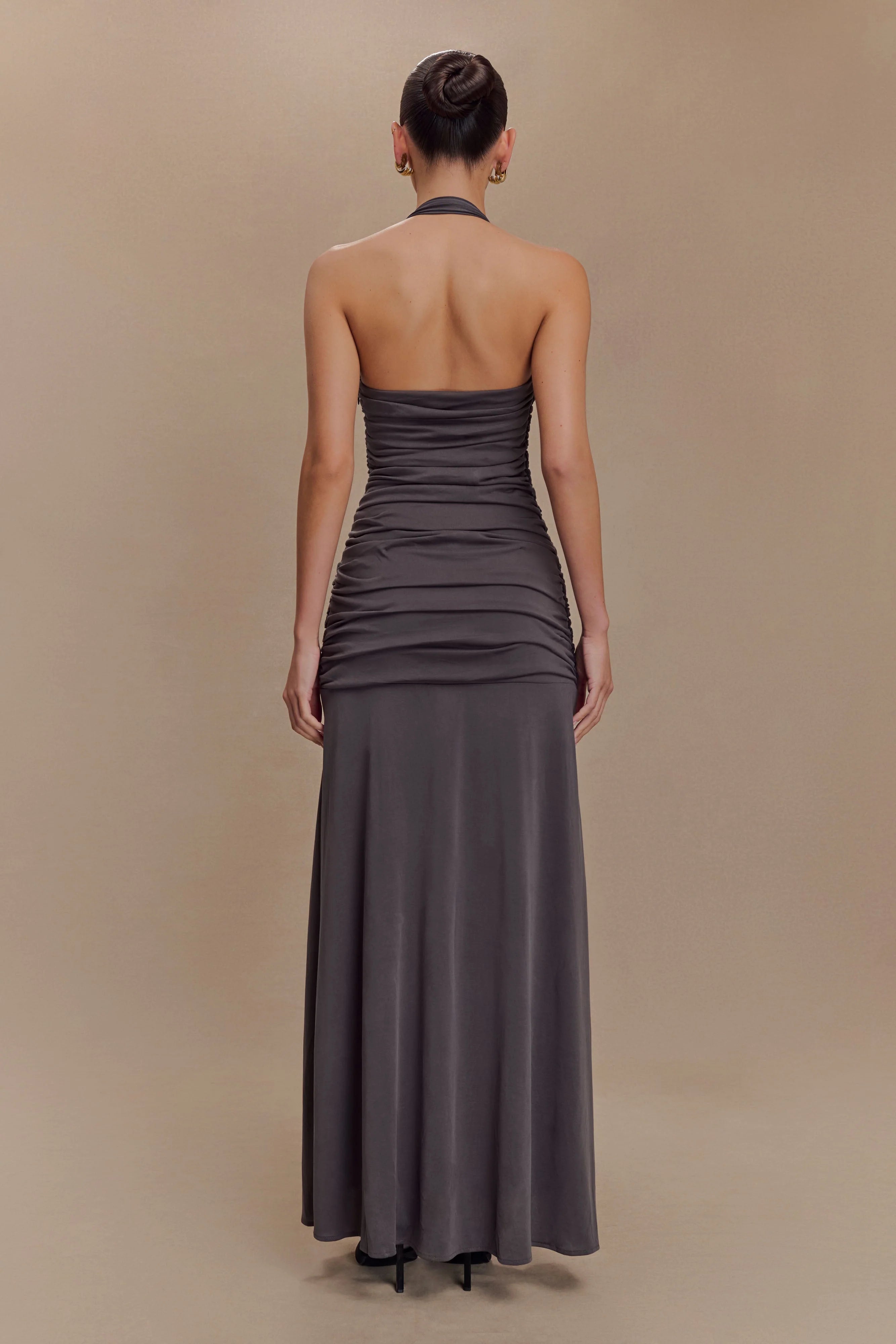 Bentley Peached Jersey Halter Maxi Dress Charcoal