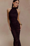 Matilda Ruched Mesh Maxi Skirt Chocolate