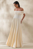 Cindie Cream Bardot Neck Maxi Dress