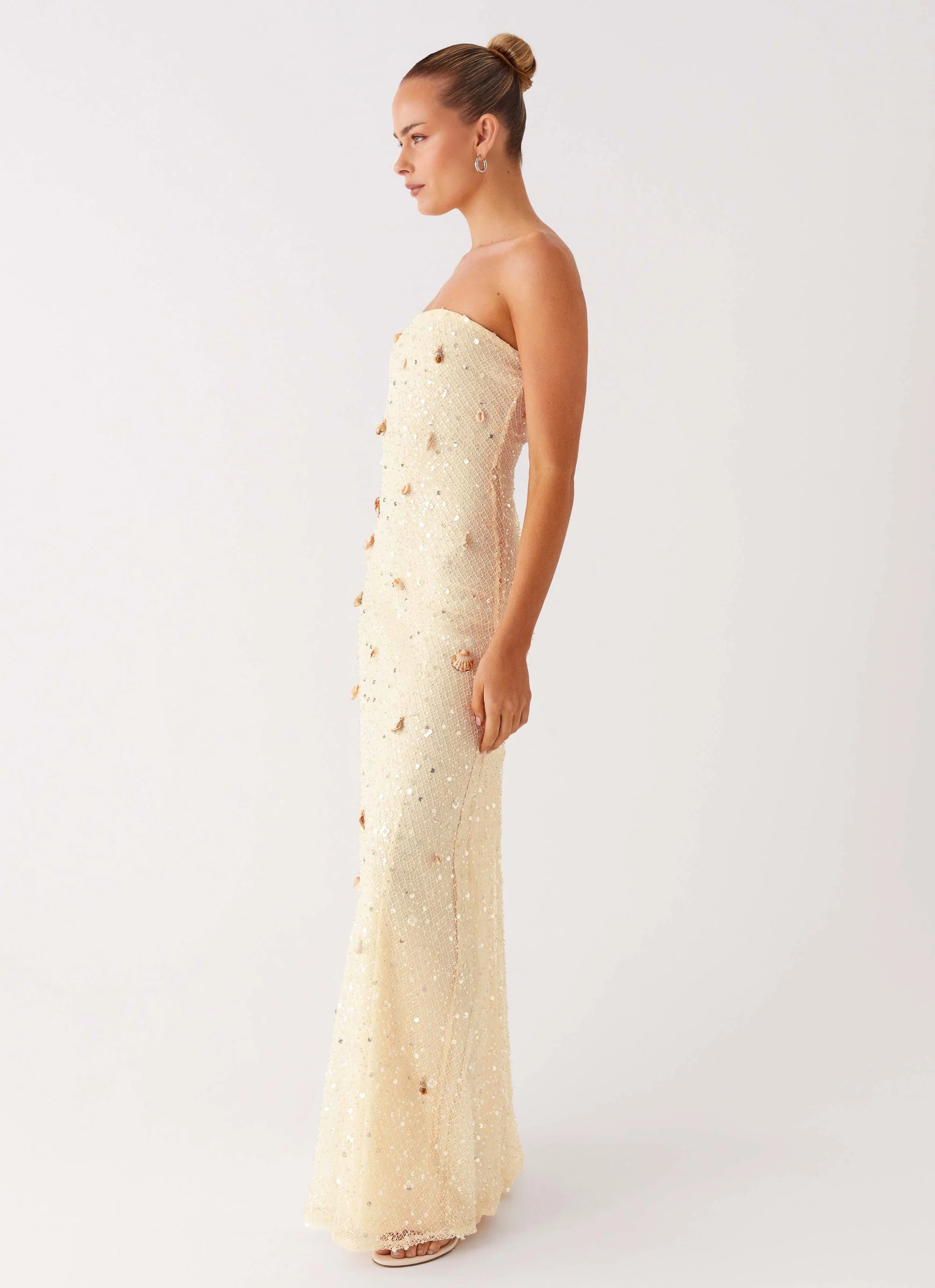 Orelli Shell Sequin Knit Maxi Dress Ivory