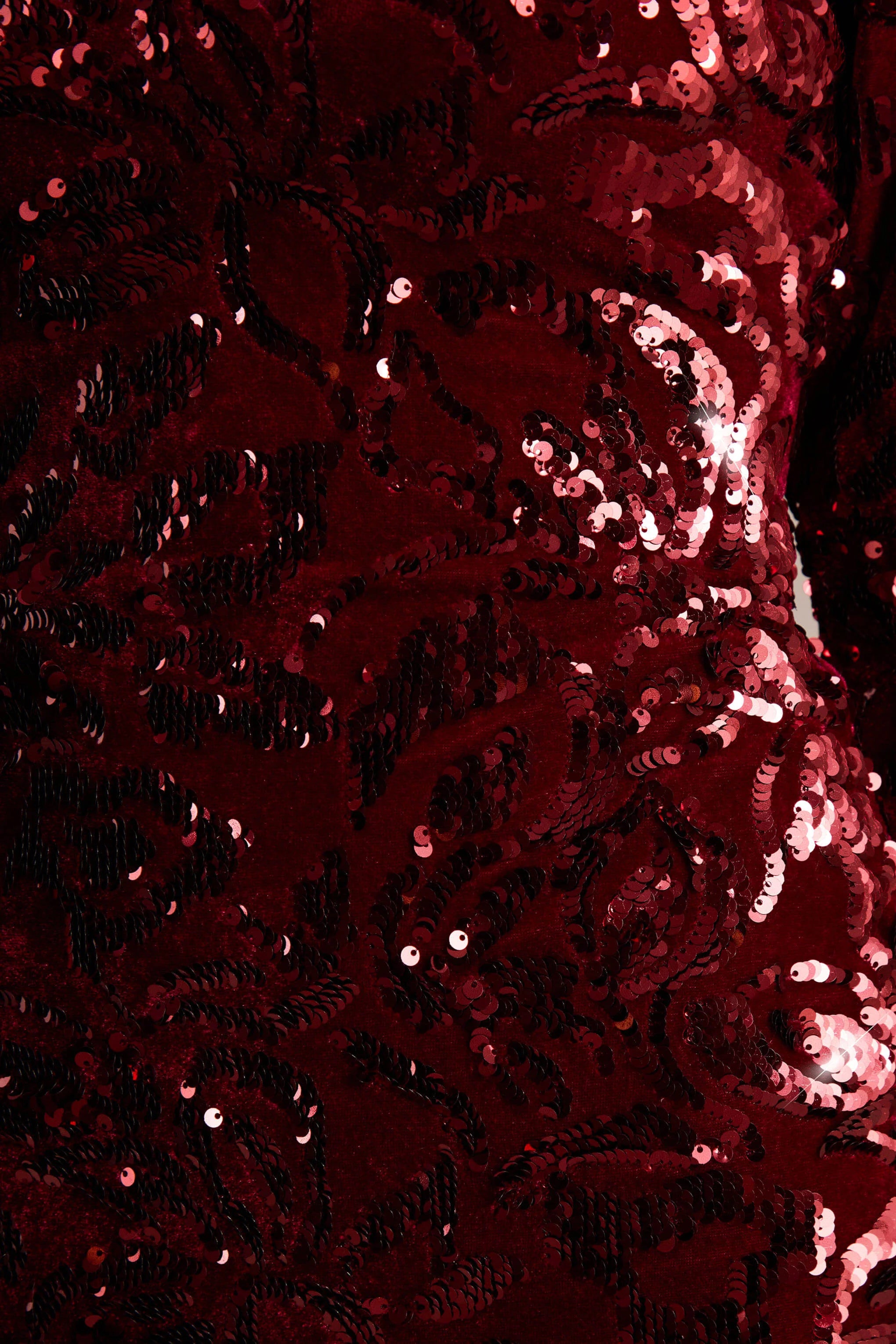 Ritz Burgundy Sequin Plunge Neck Mini Dress With Long Sleeves
