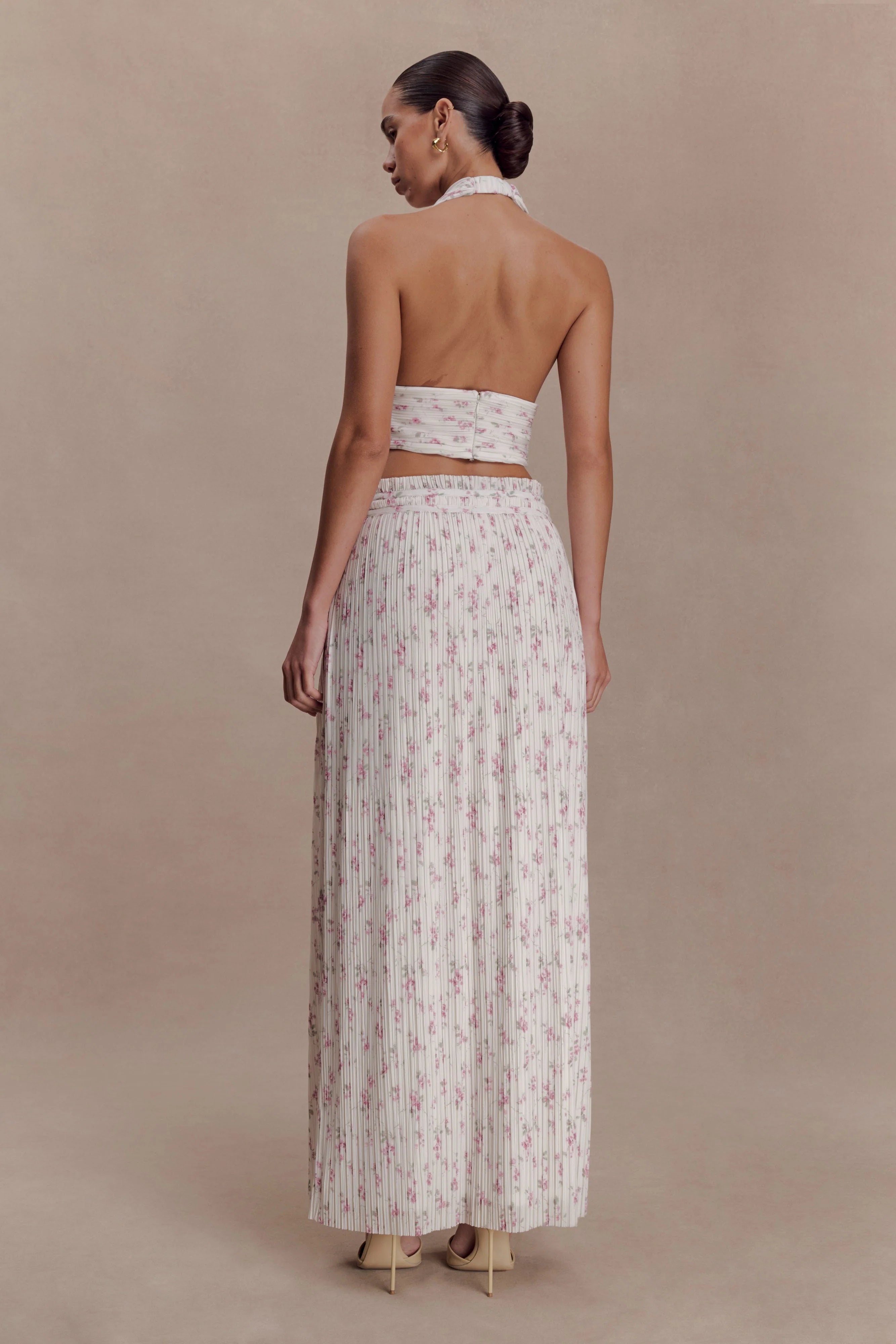 Amaris Gathered Plisse Maxi Skirt Floral Ditsy Print