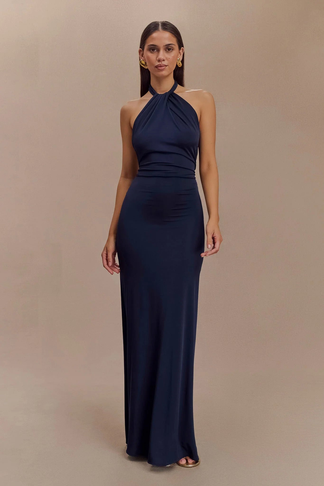 Elyna Slinky Halter Maxi Dress Navy