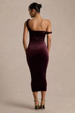 Carella Burgundy Velvet Twisted Asymmetric Midi Dress