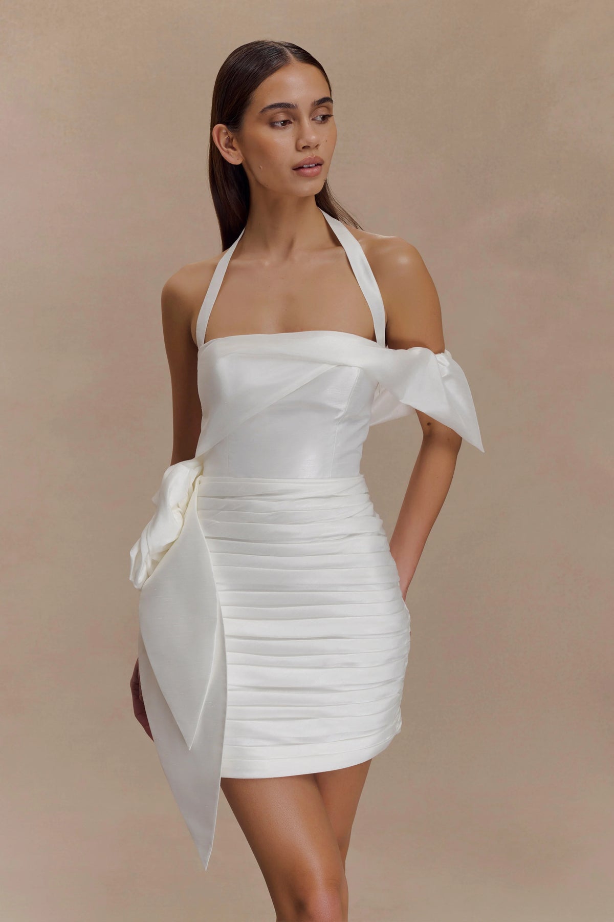 Claudine Taffeta Floral Mini Dress White