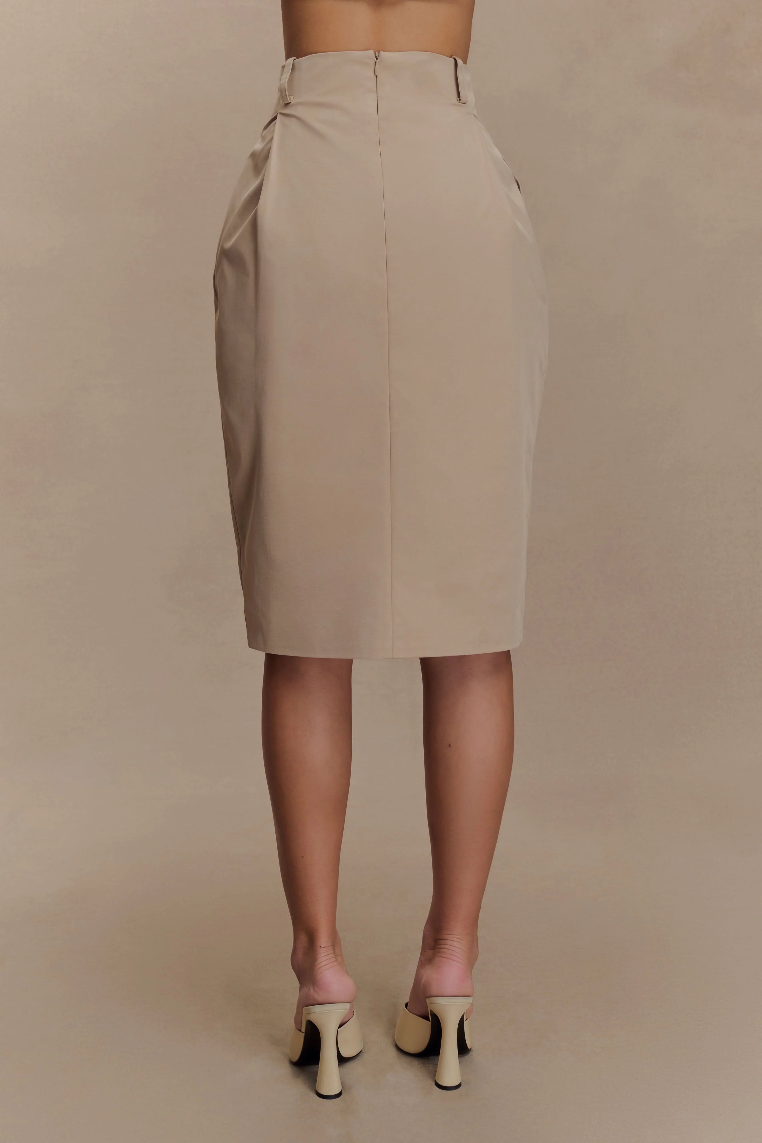 Vera Twill Split Front Midi Skirt Camel